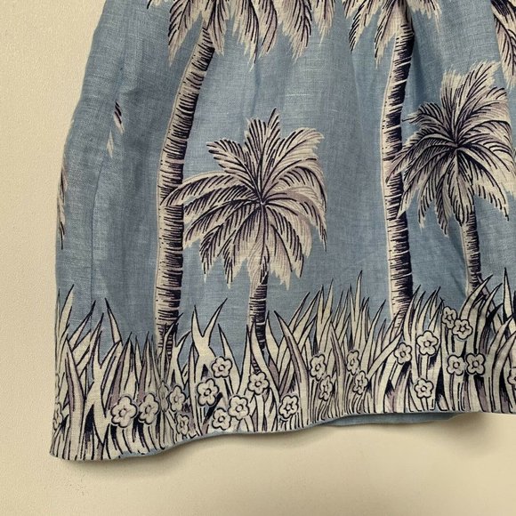 J Crew A Line Linen Lined Baby Blue Palm Tropical - Picture 4 of 8